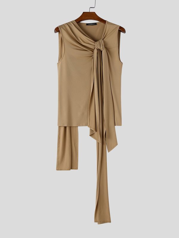 Men's Avant-Garde Deconstructed Asymmetric Draped Ribbon Tied Muscle Tank SKUL64902