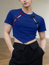 Men's Asymmetrical Color Pop Pointed Hem Cropped T-shirt SKUL60270