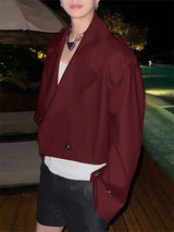 Men's Solid Color Cropped Casual Long Sleeve Jacket SKUL25781