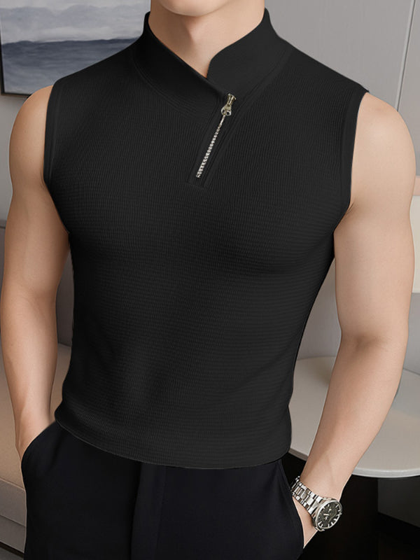 Mens Textured Knit Zipper Casual Tank SKUL17895