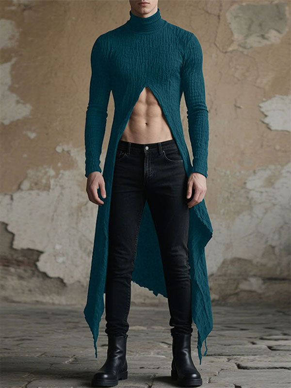 Mens Asymmetrical Slit Textured Long Sleeve T-Shirt SKUL24728