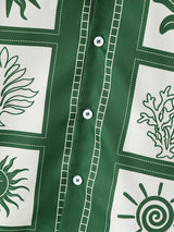 Men's Resort Hand-Drawn Sun & Palm Tree Print Cuban Collar Short Sleeve Shirt SKUL73628
