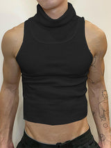 Mens Rib-Knit High Neck Solid Tank Vest SKUK08440