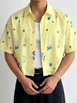 Men's Summer Vacation Floral Print Cropped Short Sleeve Button Up Casual Shirt SKUL69097