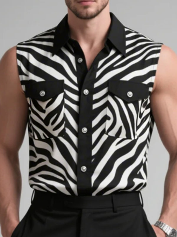 Men's Zebra Print Colorblock Sleeveless Shirt SKUL18928