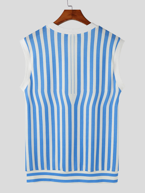 Mens Striped Crew Neck Sleeveless Tank SKUK71144