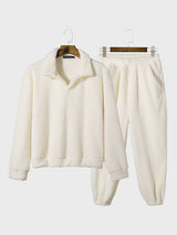 Mens Solid Fleece Casual Two Pieces Outfits SKUK40486