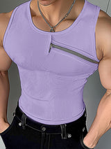 Mens Textured Asymmetrical Zip Sleeveless Tank SKUL01094