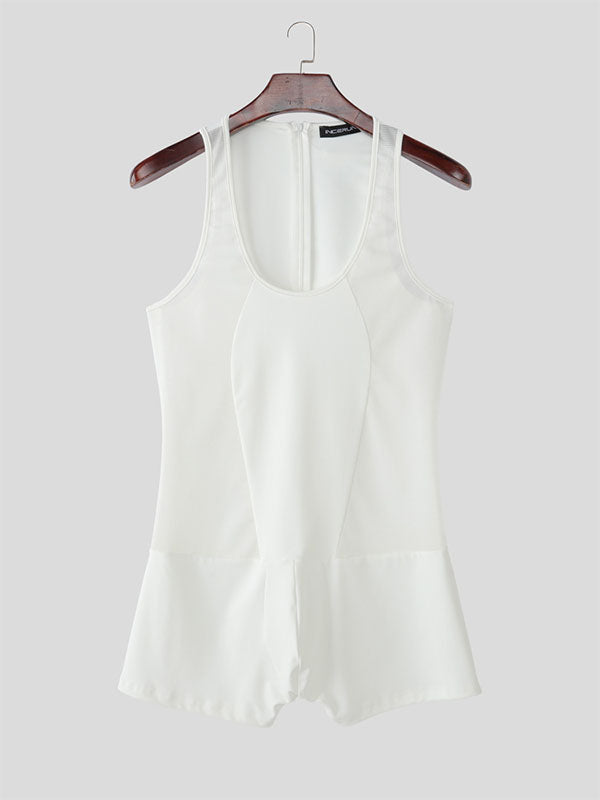 Men's Sheer Mesh Patchwork Sleeveless Bodysuit SKUL23652