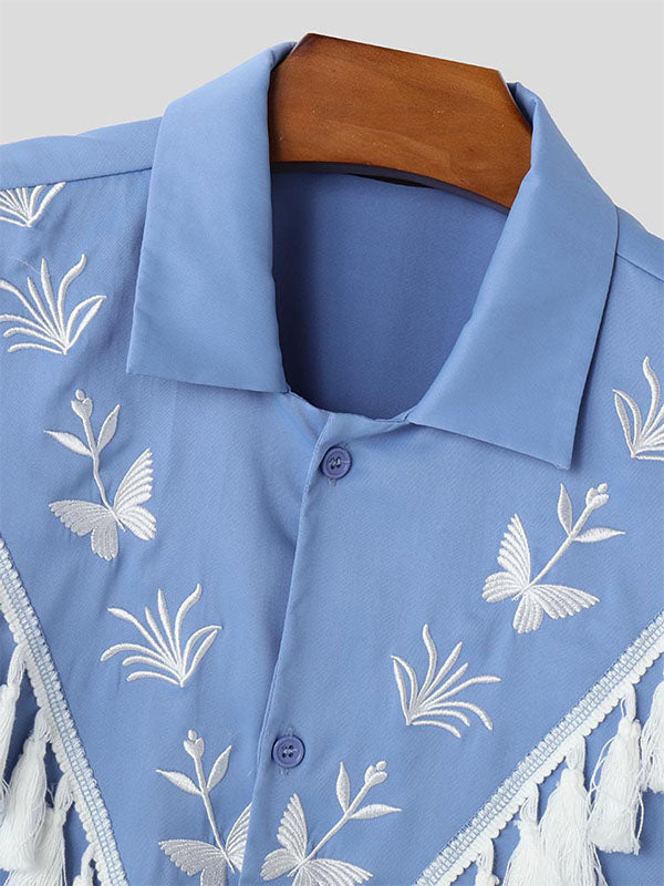 Mens Fringe Panel Short Sleeve Shirt SKUL07803