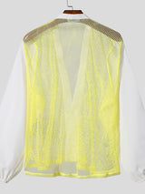 Men's Sheer Mesh Contrast Color Long Sleeve Shirt SKUL46095