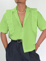 Mens Ruffle Hem Patchwork Short Sleeve Shirt SKUL08503