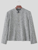 Men's Solid Color Textured Stand Collar Long Sleeve Jacket SKUL29777