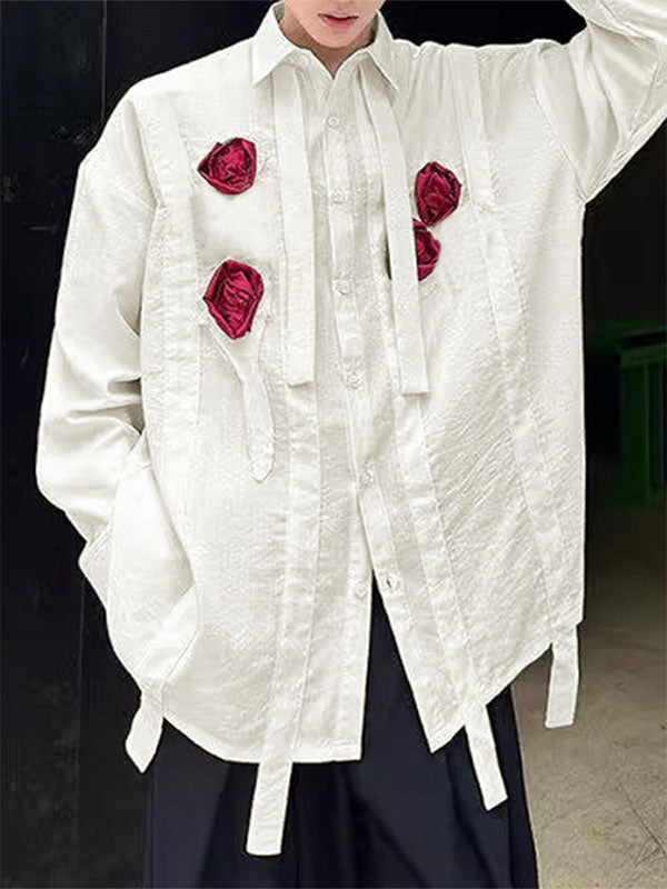 Mens 3D Rose Patchwork Long Sleeve Shirt SKUK95778