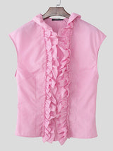 Men's Ruffle Design Striped Short Sleeve Shirt SKUL60110