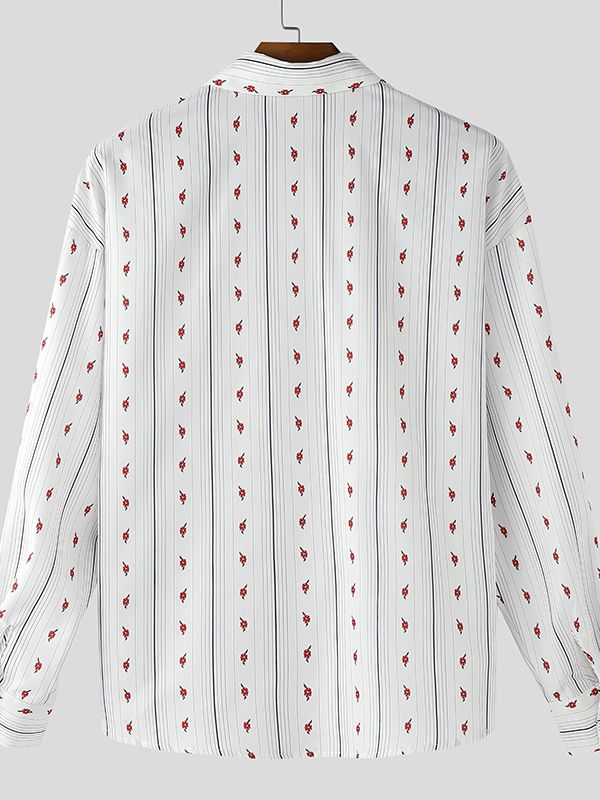 Men's Small Floral Dot Fine Stripe Long Sleeve Shirt SKUL43826