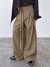 Men's Avant-Garde Double D-Ring Strap Pleated Maxi Wide-Leg Pant SKUL71389