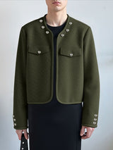 Men's Solid Color Metal Button Long Sleeve Jacket SKUL43642