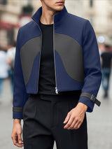 Men's Contrast Color Cropped Long Sleeve Jacket SKUL47891