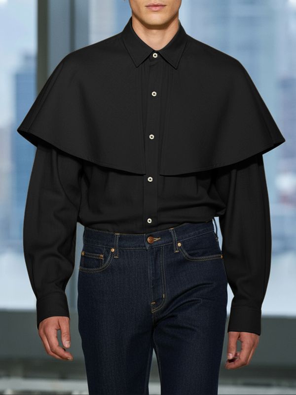 Men's Cape Patchwork Faux Two Piece Long Sleeve Shirt SKUL43543