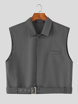 Men's Solid Color Cropped Sleeveless Shirt SKUL24192