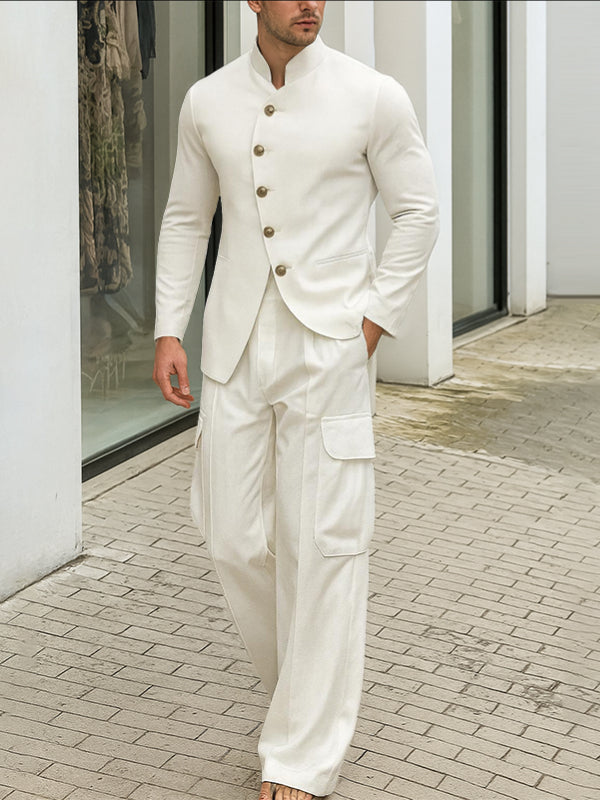 Men's Irregular Placket Stand Collar Two Pieces Outfit SKUL39700