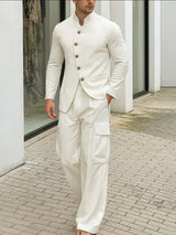 Men's Irregular Placket Stand Collar Two Pieces Outfit SKUL39700