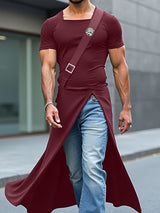 Men's Solid Color Long Split Hem Short Sleeve T-Shirt SKUL20253