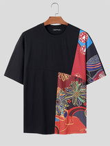 Mens Ethnic Print Patchwork Round Neck T-Shirt SKUK60288