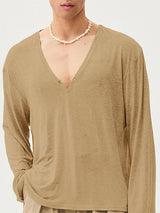 Men's Solid Color V-Neck Long Sleeve T-Shirt SKUL27246