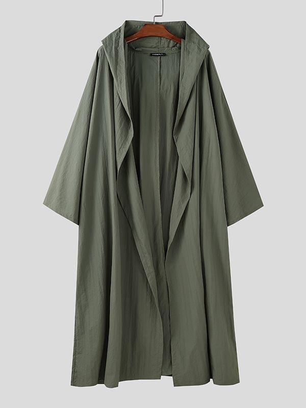 Men's Solid Hooded Loose Long Sleeve Cardigan SKUL32841