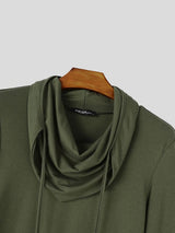 Men's Avant-Garde High Street Draped Cowl Neck Hanging Drawstring Asymmetrical Pointed Hem Long Sleeve T-shirt SKUL83998
