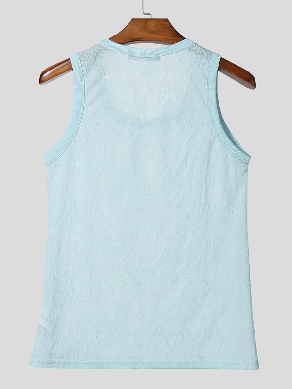 Men's Sheer Lace Jacquard Textured Tank SKUL54098