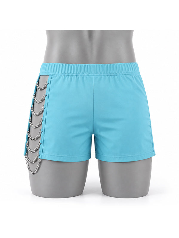 Men's Sexy Avant-Garde Side Cutout Multi-Layer Metal Chain Fitted Short SKUL72506