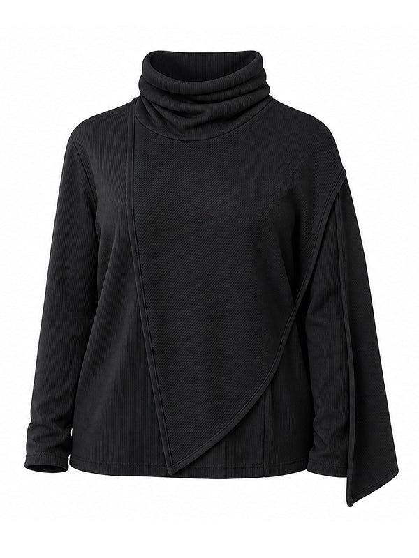Men's Early Autumn Structural Asymmetrical Cowl-Cape Draped Ribbed Knit Sweater SKUL80476