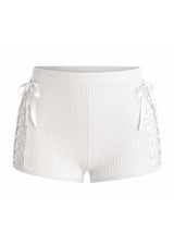 Men's Avant-Garde Side Lace-Up Cutout Ribbed Knit Fitted Gym Short SKUL70263
