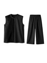 Men's Avant-Garde High Street Half-Sided Grid Hollow Cutout Two Pieces Outfit SKUL74797