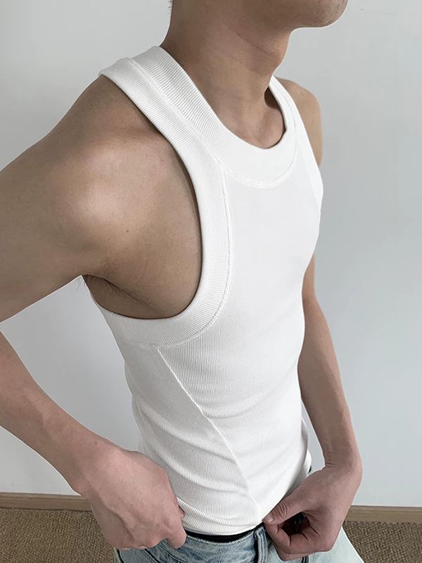 Men's Minimalist Ribbed Slim Fit Racerback Tank SKUL74444