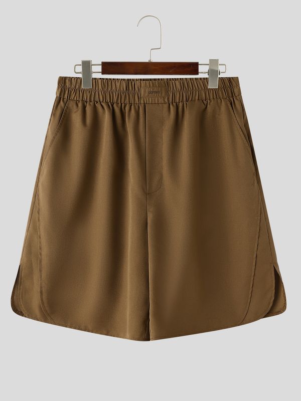 Men's Japanese Cityboy Minimalist High-Elastic Wide Waistband Side-Slit Five-Point Short SKUL69605