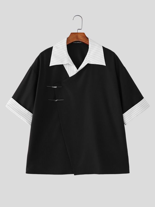 Men's Avant-Garde New Chinese Style 2-in-1 Layered Asymmetrical Shirt SKUL60171