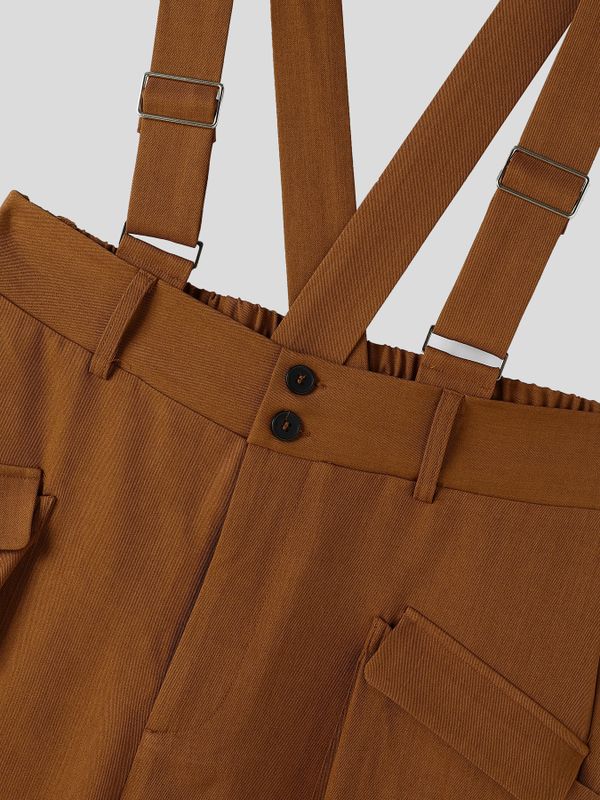 Men's Avant-Garde Runway Adjustable Suspender Strap Cargo Flap Pocket High Waist Pant SKUL80468
