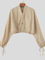 Men's Solid Color Cropped Long Sleeve Shirt SKUL45003