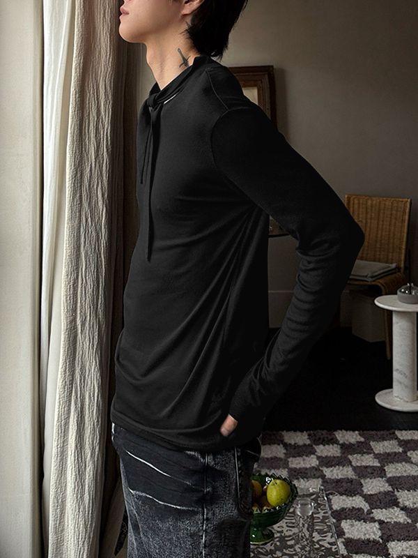 Men's Solid Color Tie Long Sleeve T-Shirt SKUL38544