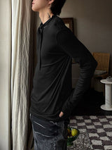 Men's Solid Color Tie Long Sleeve T-Shirt SKUL38544