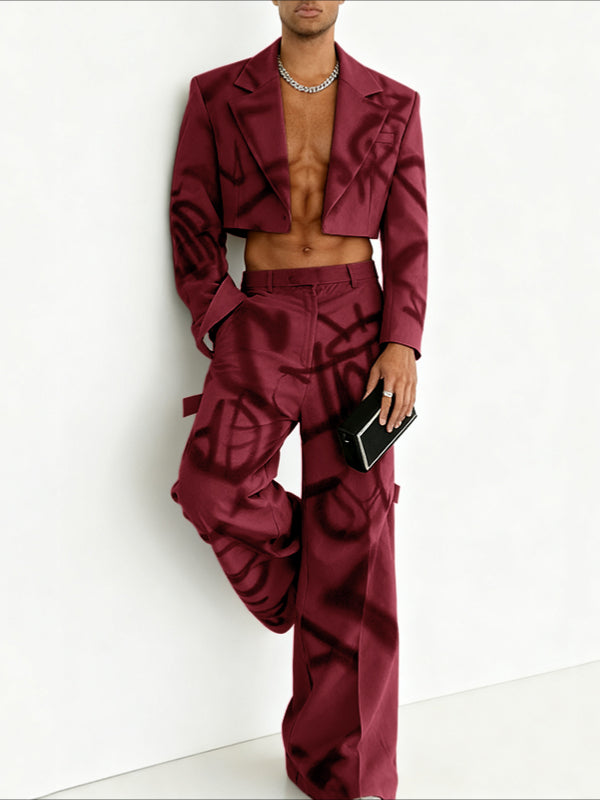 Men's Graffiti Print Cropped Two Pieces Outfit SKUL40124