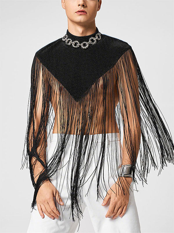 Men's Tassel Patchwork Cropped Cloak SKUL22782