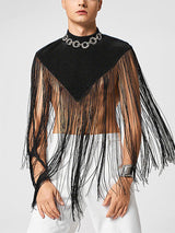 Men's Tassel Patchwork Cropped Cloak SKUL22782