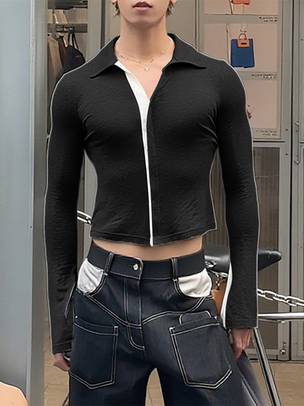 Men's Colorblock Flared Long Sleeve Cardigan SKUL25111