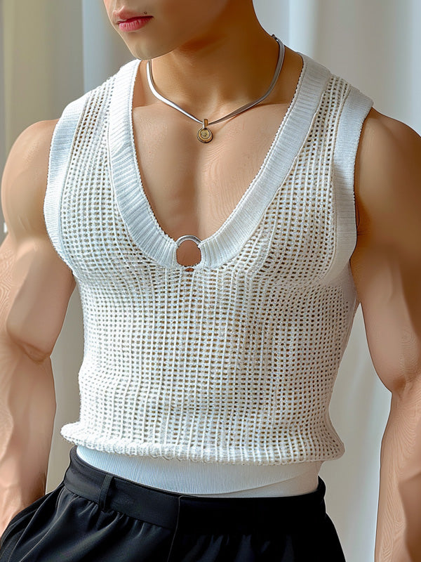 Mens Mesh See Through V-Neck Sleeveless Vest SKUK63601