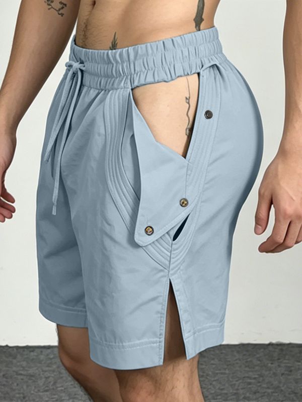 Men's Avant-Garde Side Cutout Snap Button Drawstring Short SKUL70404